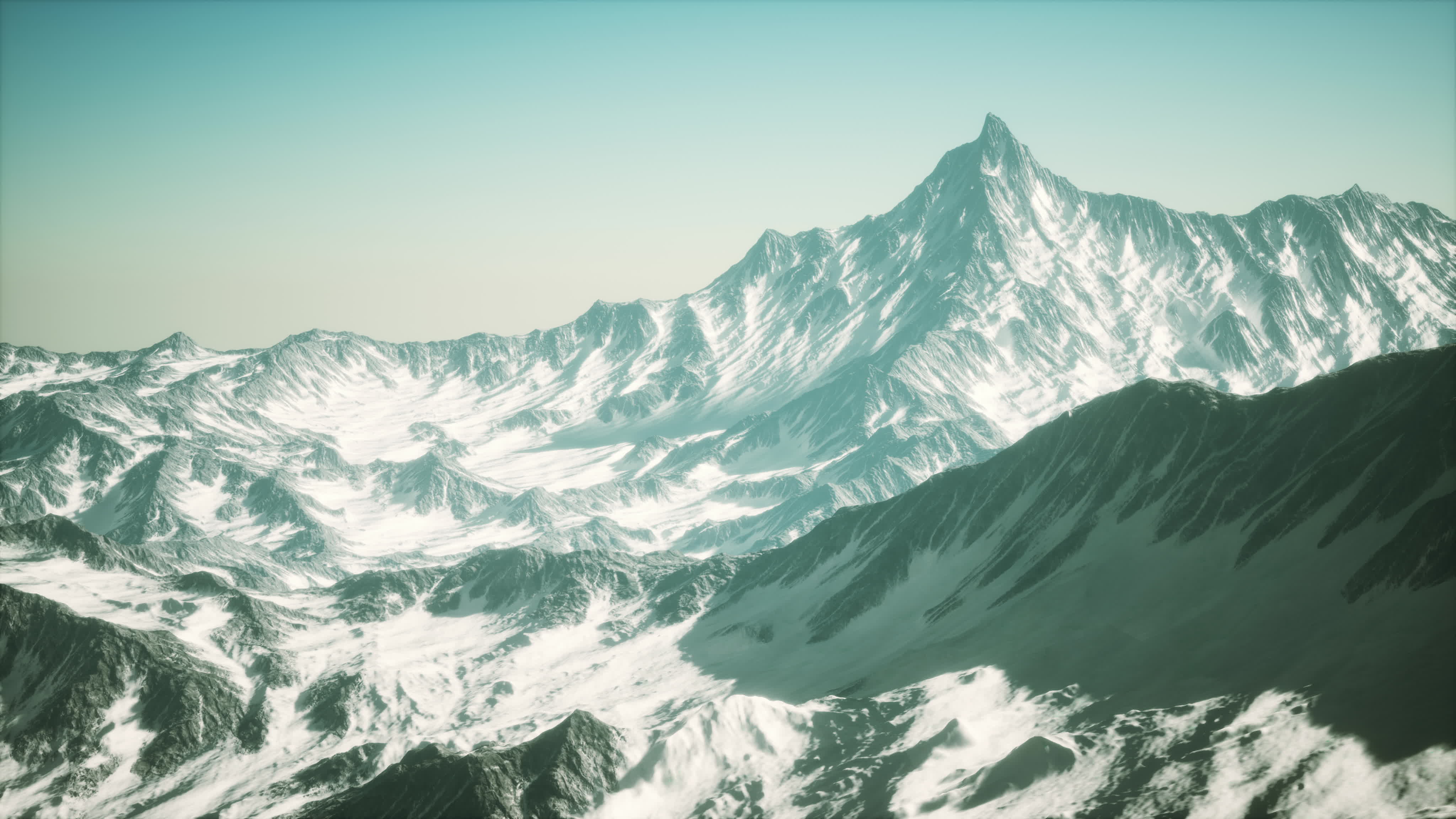 Mountain winter Caucasus landscape with white glaciers and rocky Peak ...