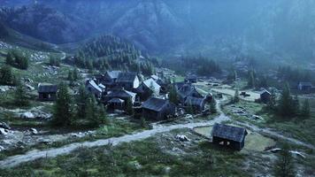 famous mountain village located next to mountain of Austrian alps