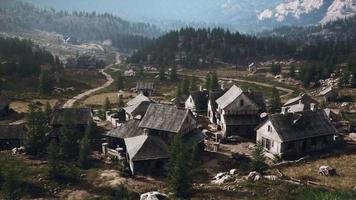 famous mountain village located next to mountain of Austrian alps