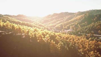 Colorful mountains range in autumn season with red orange and golden foliage video