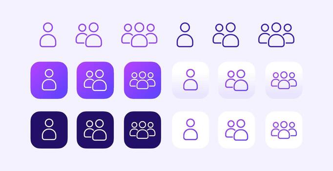 Person Icon Set Outline Gradient People Group Community and Individual User Kits Vector with Purple Gradient for Business Report Presentation