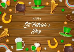 saint patrick day poster with gingerbread cookies on wooden background vector