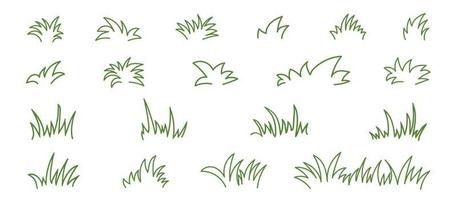 Doodle set with green grass sketch. Hand drawn line. Vector outline illustration