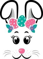 The face of the bunny with a wreath of eggs. Easter bunny face vector