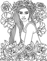 Cute Flower Girl Coloring Page for Adults