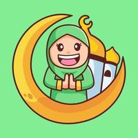 happy muslim hijab girl cartoon character vector