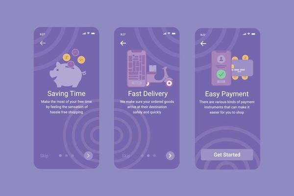 E-Commerce Onboarding Screens Free Vector