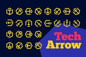 Tech arrow set with multiple direction in dark blue background. vector