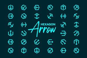 Hexagon arrow set with multiple direction in dark blue background. vector