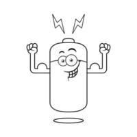 personaje de dibujos animados de batería de energía en blanco y negro vector