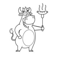 vaca blanca y negra con logo de mascota de salchicha vector