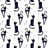 Seamless pattern of black magic cats vector