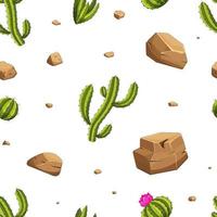 patrón sin costuras cactus y piedras con vector verde cactus y suculentas. patrón sin costuras con temática desértica con cactus y flores. ilustración vectorial