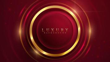 Golden circle on red luxury background with glitter light element and bokeh effect decoration. vector