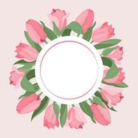 un marco de tulipanes y hojas. adecuado para postales e invitaciones. vector