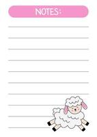 Vector note pad with cute cartoon lamb.