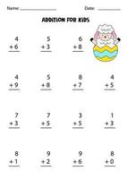 Addition worksheet with cute sheep. Math game. vector