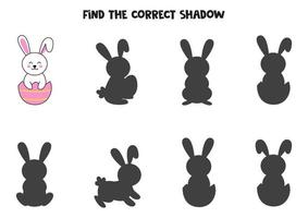 encuentra las sombras correctas del lindo conejito de pascua. rompecabezas lógico para niños. vector