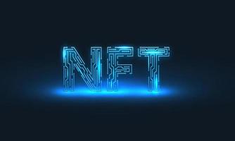 Concept banner NFT non-fungible tokens with a bright glow on dark background. Vector illustration
