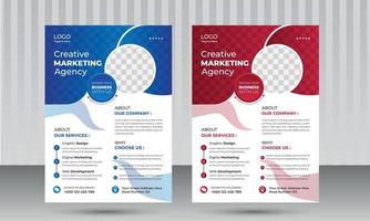 Modern Corporate Business Flyer Design Template with two color Blue and Red vector