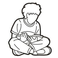 Outline Children Study A Boy Reading A Book vector