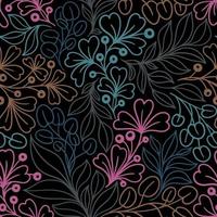 BLACK SEAMLESS VECTOR BACKGROUND WITH SILHOUETTES OF MULTICOLORED TWIGS OF PLANTS