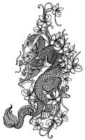 Tattoo art dragon and flower hand drawing sketch vector