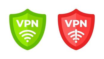 Wireless shield with text VPN and no VPN wifi icon sign flat design vector illustration.