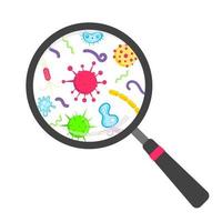 Microbes and bacterias in the circle magnifier flat style design vector