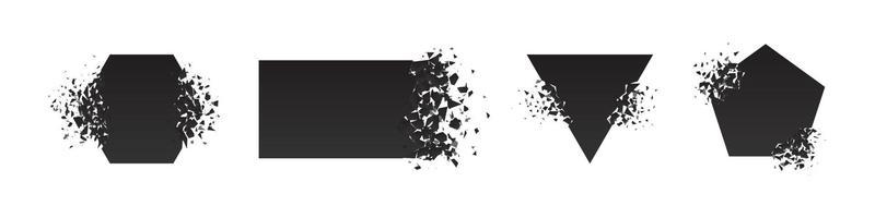 Shape shattered and explodes flat style design vector illustration set isolated on white background.