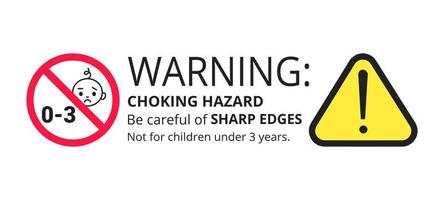 Choking warning hazard forbidden sign sticker not suitable for children under 3 years isolated on white background. vector