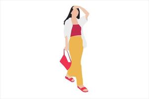 Vector illustration of casual women walking on the sidewalk