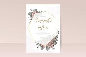 plantilla de invitación de boda con contorno floral de color degradado vector