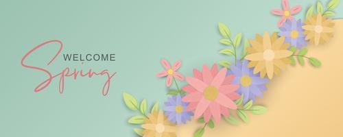 Hand drawn spring flower banner vector