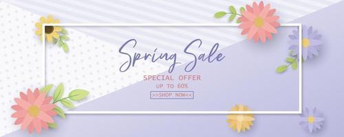 banner horizontal de venta de primavera de diseño plano vector