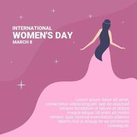 Vector illustration of woman wearing dress with loose hair, as international women's day banner or poster,