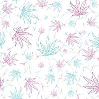 Ganja and rasta seamless pattern with neon pink and blue marijuana leaves. Repeat background with narcotic and psychedelic cannabis and hemp. vector