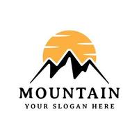 mountain with sun logo design vector