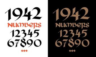 Gothic figures. Vector. Beautiful and stylish calligraphy. Elegant European typeface for tattoo. Medieval modern style. Black symbols and numbers are saved separately on a white background.