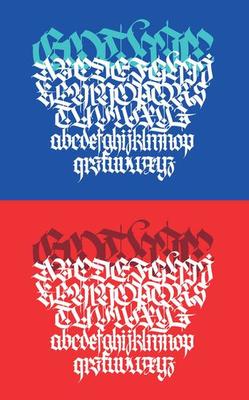 Gothic. Vector. Uppercase and lowercase letters on a blue background. Beautiful and stylish calligraphy. Elegant European typeface for design. Medieval modern style.