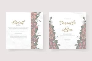 plantilla de invitación de boda con contorno floral de color degradado vector