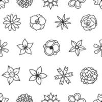 Black and white doodle flowers on a white background seamless pattern. Vector illustration background.