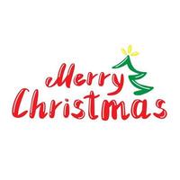 Merry Christmas lettering with a Christmas tree in cartoon style. Vector text illustration. Happy New Year.