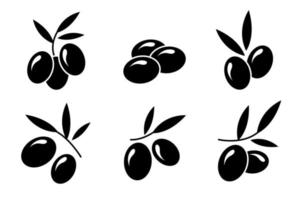 Set with black olives icons in a flat style. Vector illustration isolated on white background.