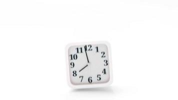 Clock white color. Square clock fell and bounced on the ground. at eight o'clock in the morning. Minimal idea concept. Animation, 3D Render. video