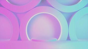 blauer rosa violetter abstrakter neonhintergrund, modernes ultraviolettes licht des studios, pastellfarbener innenraum des zimmers, leuchtendes modepodium, bühnendekorationen, bühne für lichtkreis. 3D-Rendering,