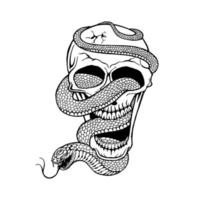 Skull And Snake Draw Vector Illustration