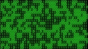 groene binaire code. rij digitale nummer matrix achtergrond. concept van technologie, hackercomputer, algoritme, programmeur, hud-interface en codering. futuristische software. video