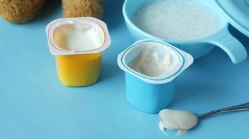 baby foods on blue background video