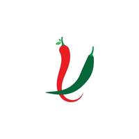 Ilustración de vector de icono de logotipo de chile picante rojo y verde